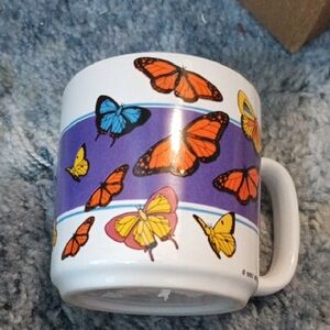 Dancing Butterflies Ceramic Mug with Lavender Stripe